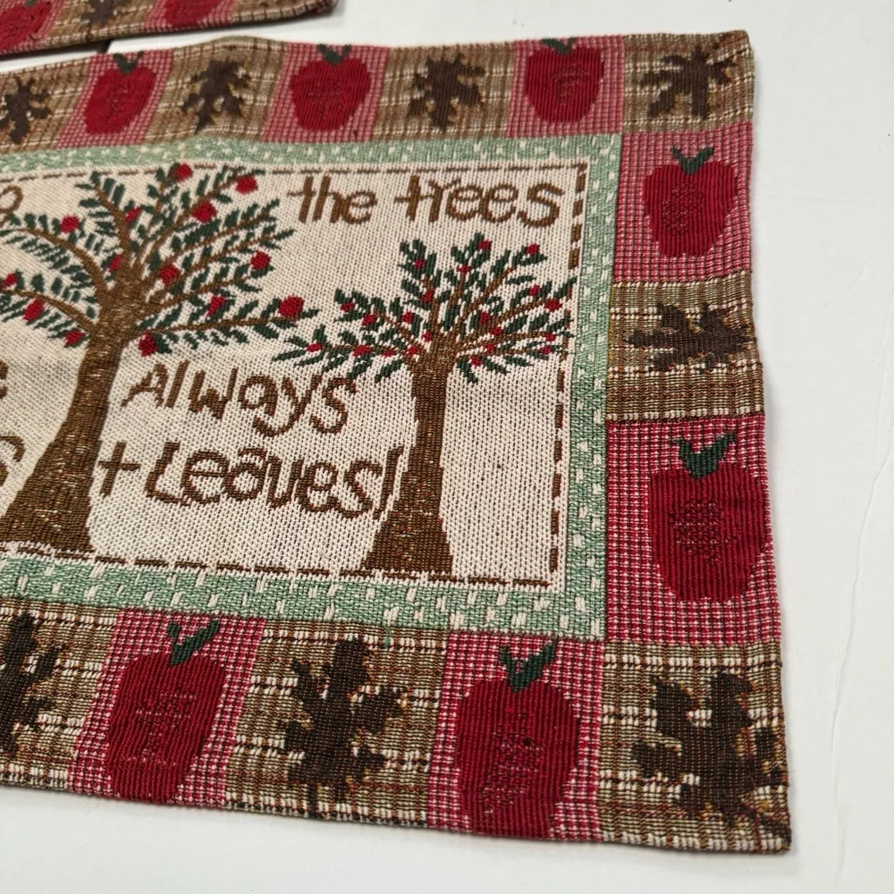placemats 2pc set Apple tree graphic knit red green fall leaves teacher gift